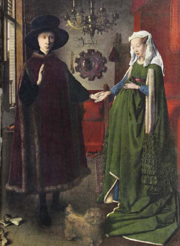 The Italian kopmannen Arnolfini and his youngest wife some nygifta in home in Brugge, Jan Van Eyck